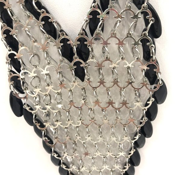 Chain Black Clear Tear Drop Beads Fringe Necklace 20” BIB Statement - Picture 8 of 9